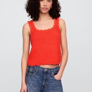 Women's Gap Square Neck Scalloped Soft Knit Sweater Tank Top in Red - XS